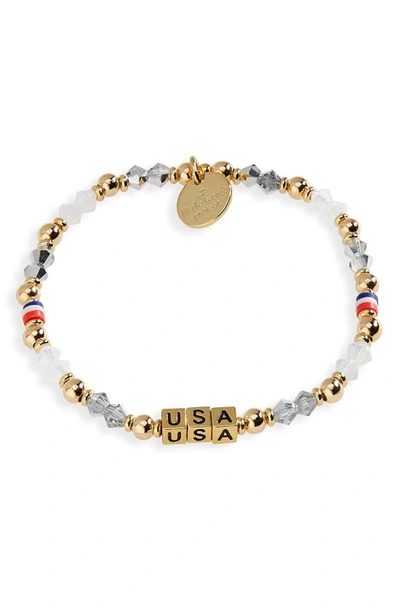 Little Words Project Usa Go For The Gold Beaded Stretch Bracelet In Silveroldhite Gold