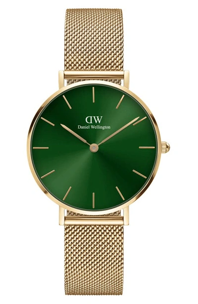 Daniel Wellington Petite Evergold Mesh Strap Watch, 32mm In Gold/ Emerald