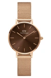 Daniel Wellington Petite Melrose Mesh Watch, 28mm In Rose Gold/ Amber