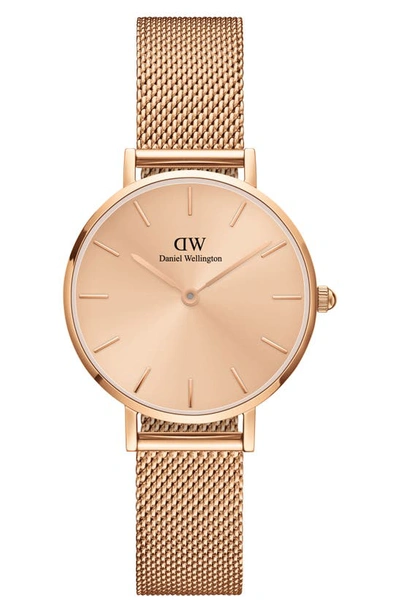 Daniel Wellington Petite Melrose Mesh Watch, 28mm In Rose Gold Unitone