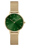 Daniel Wellington Petite Melrose Mesh Watch, 28mm In Gold/ Emerald