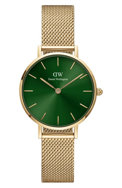 Daniel Wellington Petite Melrose Mesh Watch, 28mm In Gold/ Emerald