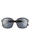 Le Specs Stupid Cupid 56mm Round Sunglasses In Black/ Smoke Mono Polarized