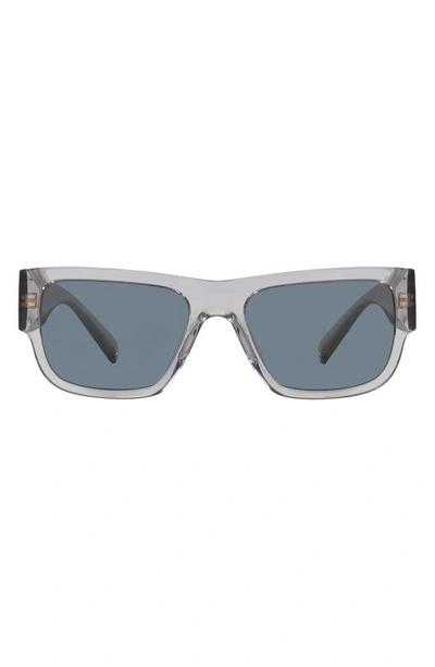Versace 56mm Rectangle Sunglasses In Transparent Grey/ Dark Blue