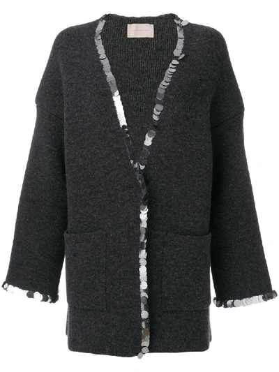 Christopher Kane Sequin-embellished V-neck Wool-blend Knit Cardigan In Grey