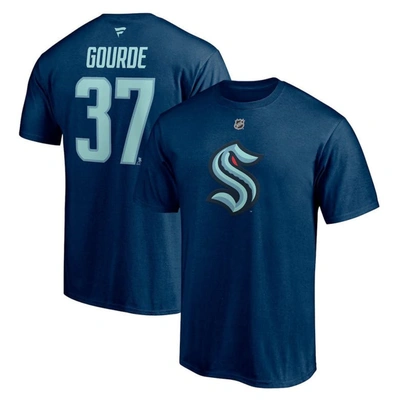 Fanatics Branded Yanni Gourde Deep Sea Blue Seattle Kraken Authentic Stack Name & Number T-shirt In Navy