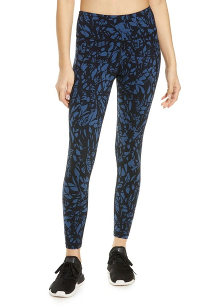 Sweaty Betty Power Pocket Workout Leggings In Blue Leaf Scatter Print