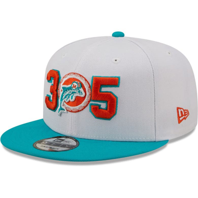 New Era Men's White, Aqua Miami Dolphins Historic Logo Three Zero Five ...