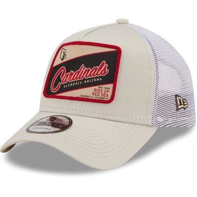 New Era Men's  Khaki, White Arizona Cardinals Happy Camper A-frame Trucker 9forty Snapback Hat In Khaki,white