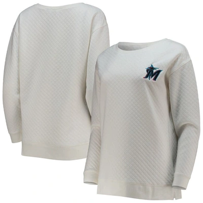 Concepts Sport Women's  White, Cream Miami Marlins Quilted Pullover Sweatshirt In White,cream