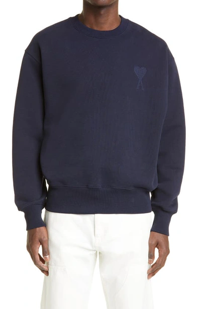 Ami Alexandre Mattiussi Ami De Coeur Embroidered Organic Cotton Sweatshirt In Navy