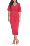 Maggy London Flutter Sleeve Faux Wrap Midi Dress In Red