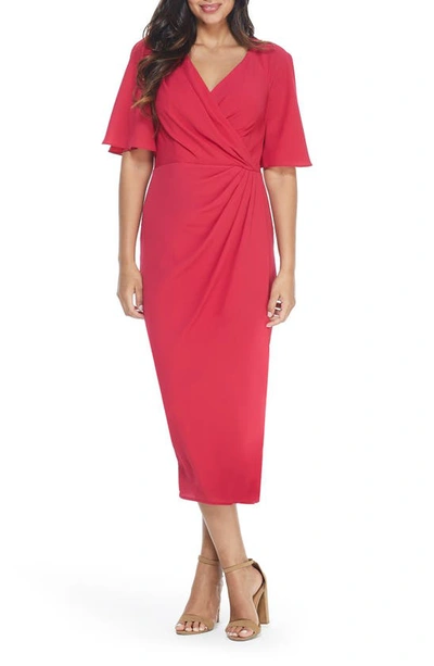 Maggy London Flutter Sleeve Faux Wrap Midi Dress In Red
