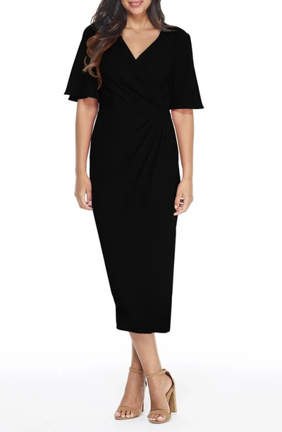 Maggy London Flutter Sleeve Faux Wrap Midi Dress In Black