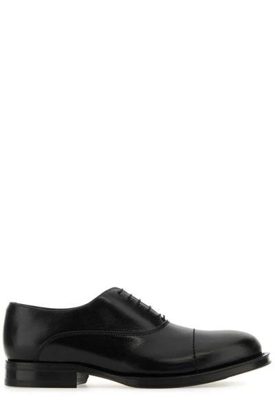 Lanvin Logo-plaque Leather Oxford Shoes In Black