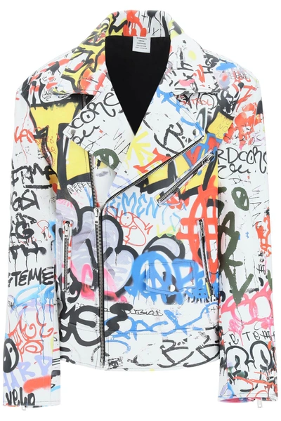 Vetements Unisex Graffiti-print Biker Jacket In White