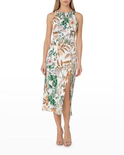 Milly Mia Jungle Print Sleeveless Midi Dress In Ecru Multi