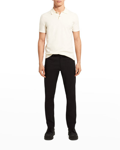 Theory Goris Tipped Collar Knit Polo In Fine Bilen In Ivory