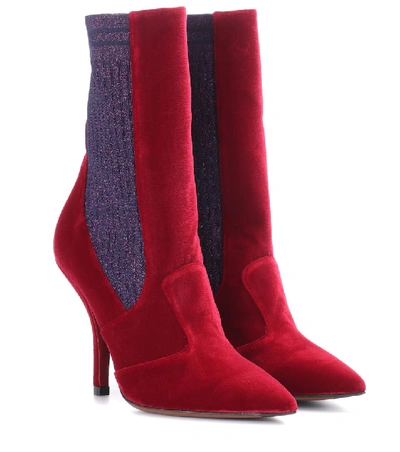 Fendi Contrast-panel Point-toe Sock Boots In Red