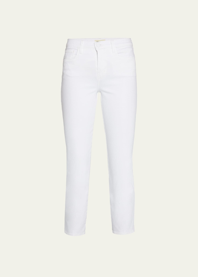 L Agence Alexia High Waist Crop Straight Leg Cigarette Jeans In Blanc