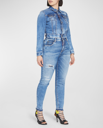 Dsquared2 Twiggy Distressed High-rise Skinny Jeans In Blue