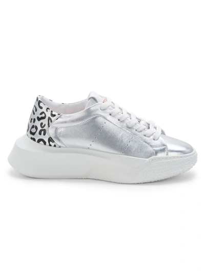 Off Play Women's Leopard Print Leather Platform Sneakers In Silver