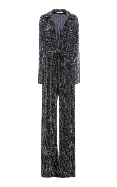 Naeem Khan Plunging Beaded Wide-leg Jumpsuit In Navy