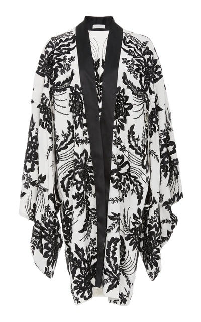Naeem Khan Silk Kimono Jacket In Black/white