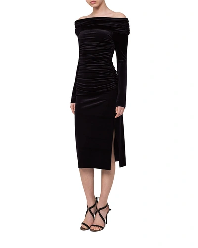 Akris Ruched Off-the-shoulder Velvet Midi Dress