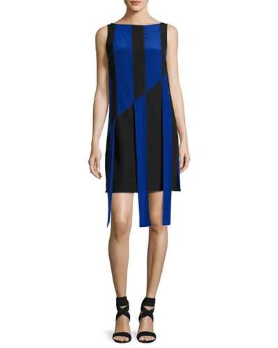 Akris Sleeveless Front-sash A-line Dress, Black/azul