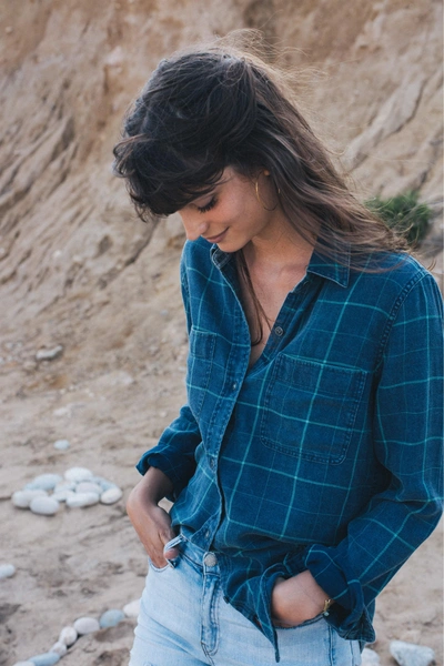 Faherty Malibu Shirt - Indigo Windowpane Blue