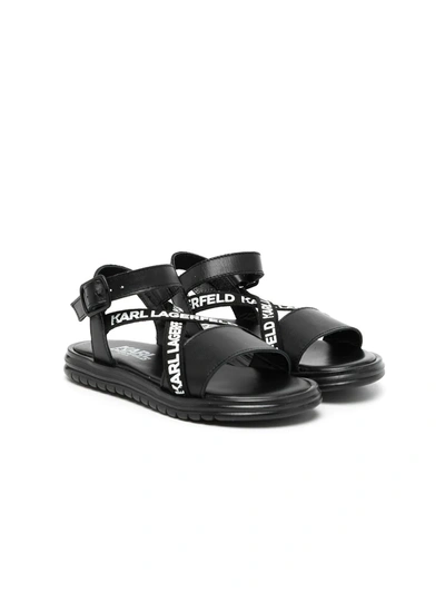 Karl Lagerfeld Kids' Logo-strap Leather Sandals In Black