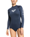 Roxy Juniors' Whole Hearted Long-sleeve Rashguard Women's Swimsuit In Blue