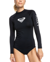 Roxy Juniors' Whole Hearted Long-sleeve Rashguard Women's Swimsuit In Black