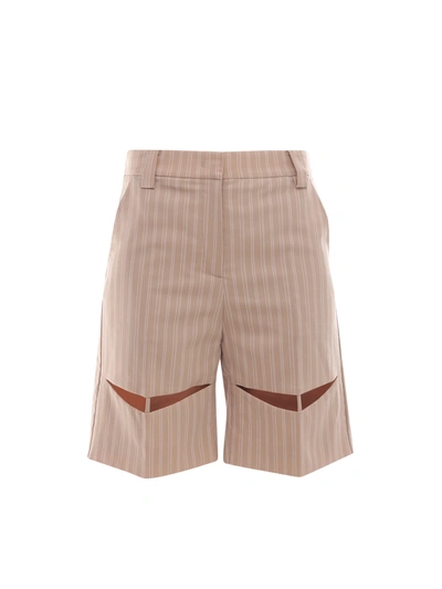 K Krizia Wool Blend Bermuda Shorts With Striped Motif - Atterley In Beige