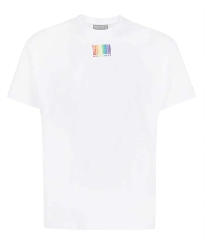 Vtmnts Rainbow Barcode Print Cotton T-shirt In White