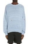 Acne Studios Kapi Ombré Distressed Cotton Sweater In Denim Blue