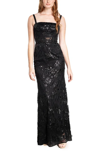 Dress The Population Women's Aria Floral Sequin & Bead Embellished Gown In Black