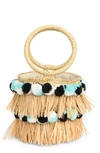 Btb Los Angeles Liv Round Bucket Bag With Bracelet Handles In Natural/ Aqua