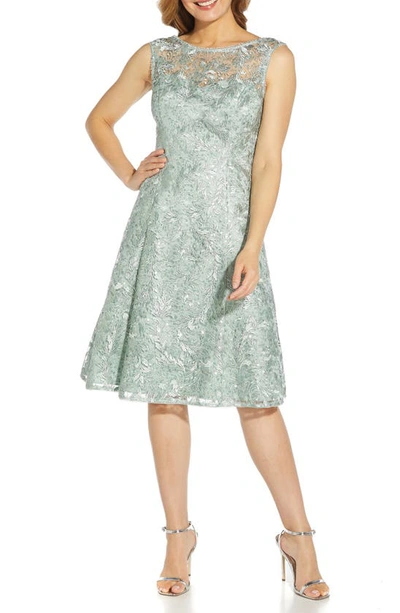 Adrianna Papell Embroidered Cocktail Dress In Cloudy Aqua