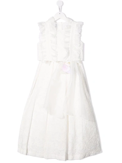 Colorichiari Kids' Floral-detail Sleeveless Midi Dress In White