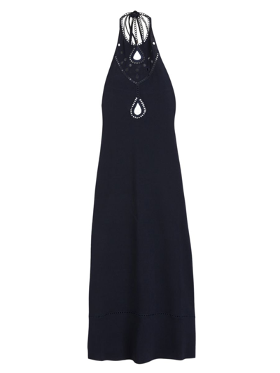 Rosie Assoulin Women's Eyelet-embroidered Knit Maxi Dress In Navy