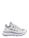 Versace Nylon And Leather Sneakers With Baroque Motif In Grey White