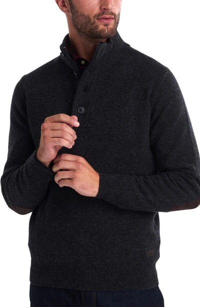 Barbour Patch Wool Quarter Zip Pullover In Charcoal