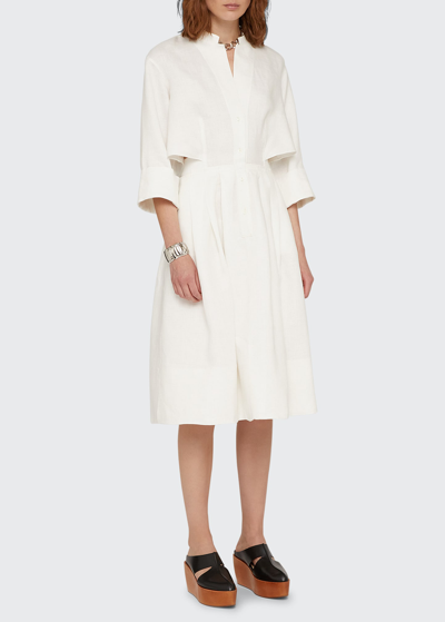 Agnona Rainshield-back Silk Canvas Midi Shirtdress In Bianco