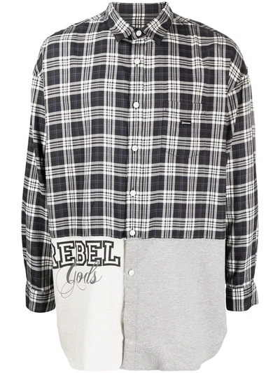 Undercoverism Patchwork Plaid Long-sleeve Shirt In Grey