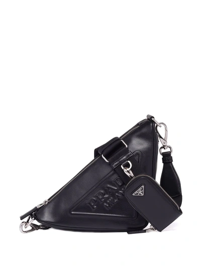 Prada Black Triangle Leather Shoulder Bag In Schwarz | ModeSens