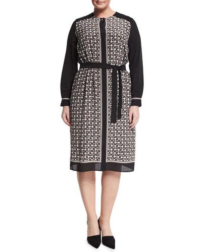 Marina Rinaldi Damiere Belted Geometric-print Dress, Plus Size In Black ...