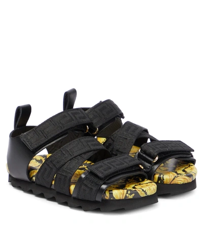 Versace Kids' Baroque-pattern Touch-strap Sandals In Black