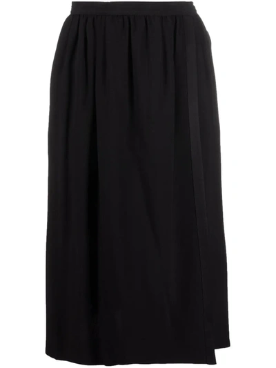 Pre-owned Saint Laurent 1970s High-waisted Silk Skirt In Black